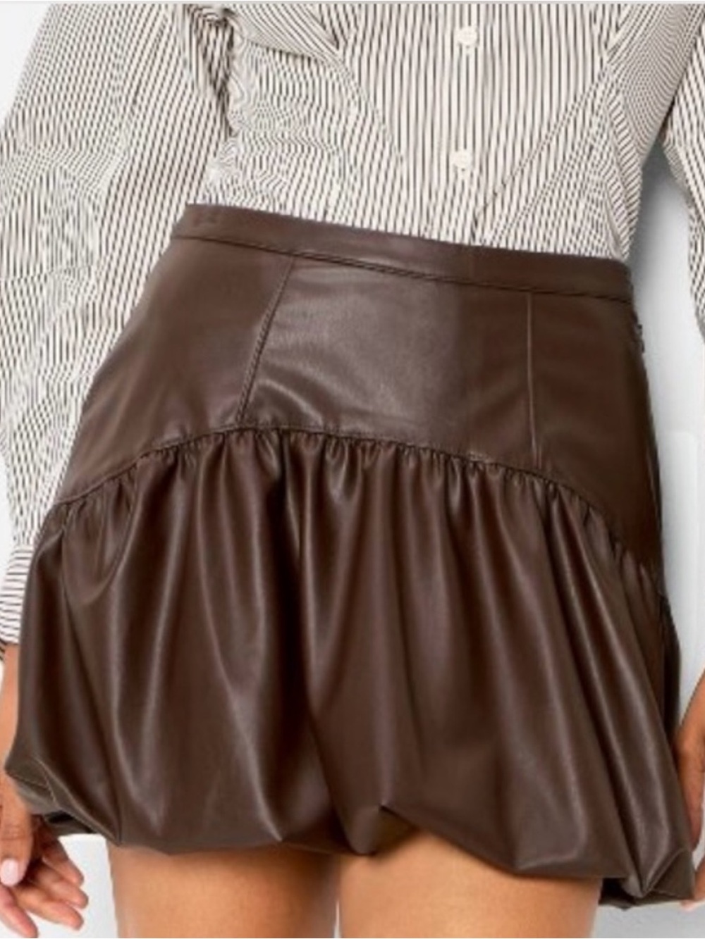Future Collective‎ Brown Drop Waist Faux Leather Bubble Skirt, Size XS